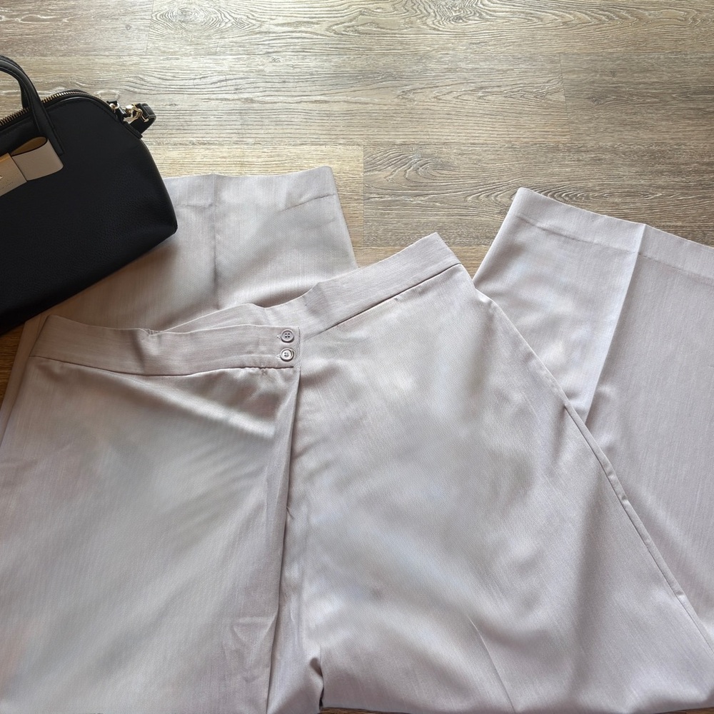 Eloquii High Waisted Luxe Career Suit Trousers Pants Full Wide LEG Gray Sz 20
